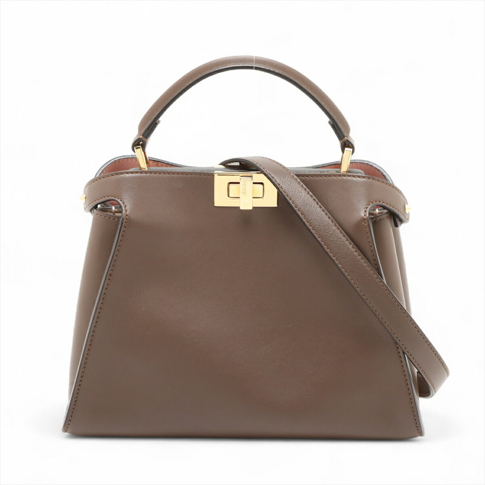 Fendi Peekaboo Essentially Leather Handbag Brown